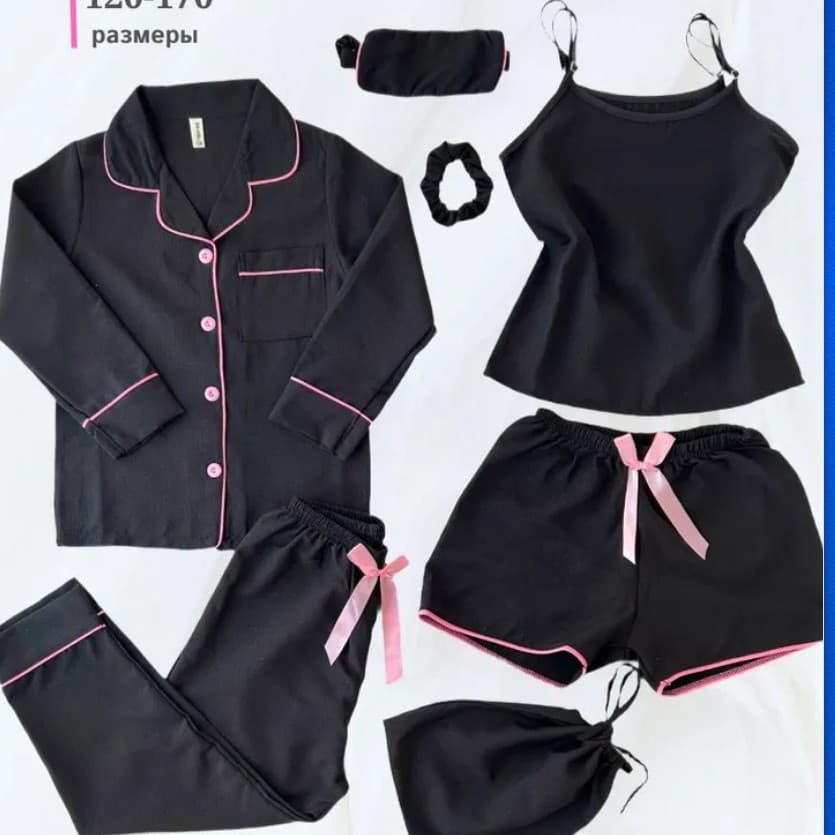 Girls' Kids' Pajama 7-Piece Set Black Solid Color Children's Ice Silk Homewear Russia Thin Pajamas