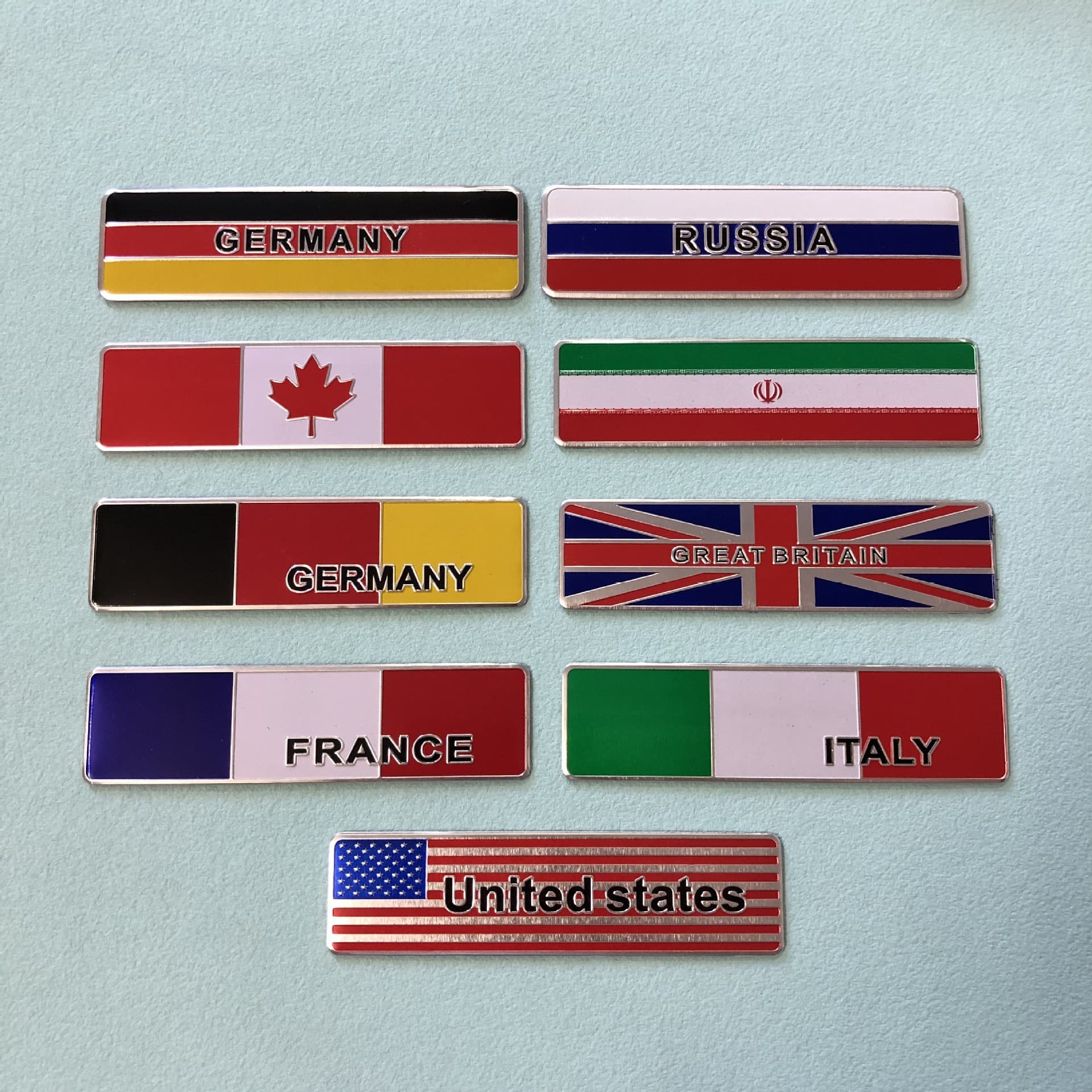 Flag Car Sticker USA UK Germany Italy National Pattern Metal Label Iran Canada France Aluminum Label