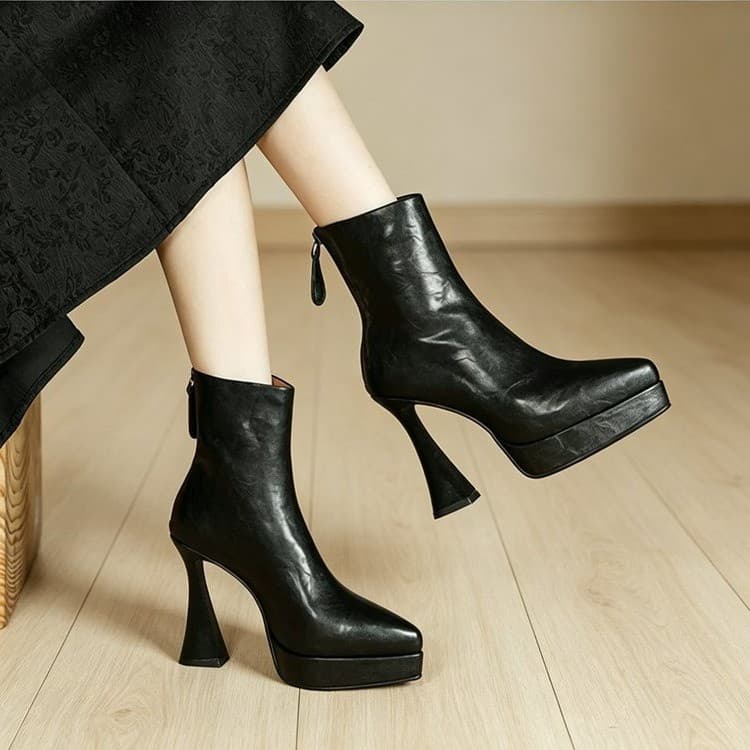 Ultra High Heel Stretch Boots Women 2026 Autumn Winter New Pointed Toe Chunky Heel Thick Sole Fashion Boots Platform Stiletto Short Boots