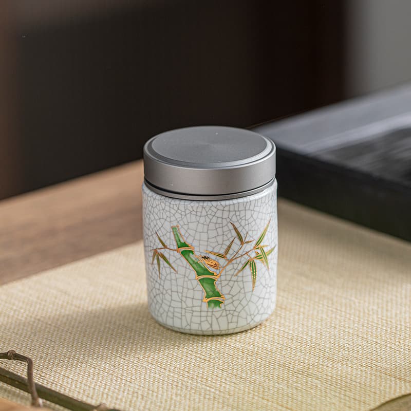 Small Ceramic Tea Canister Ru Kiln Tea Canister with Metal Lid Vintage Ceramic Jar Sealed Canister Small Ceramic Jar