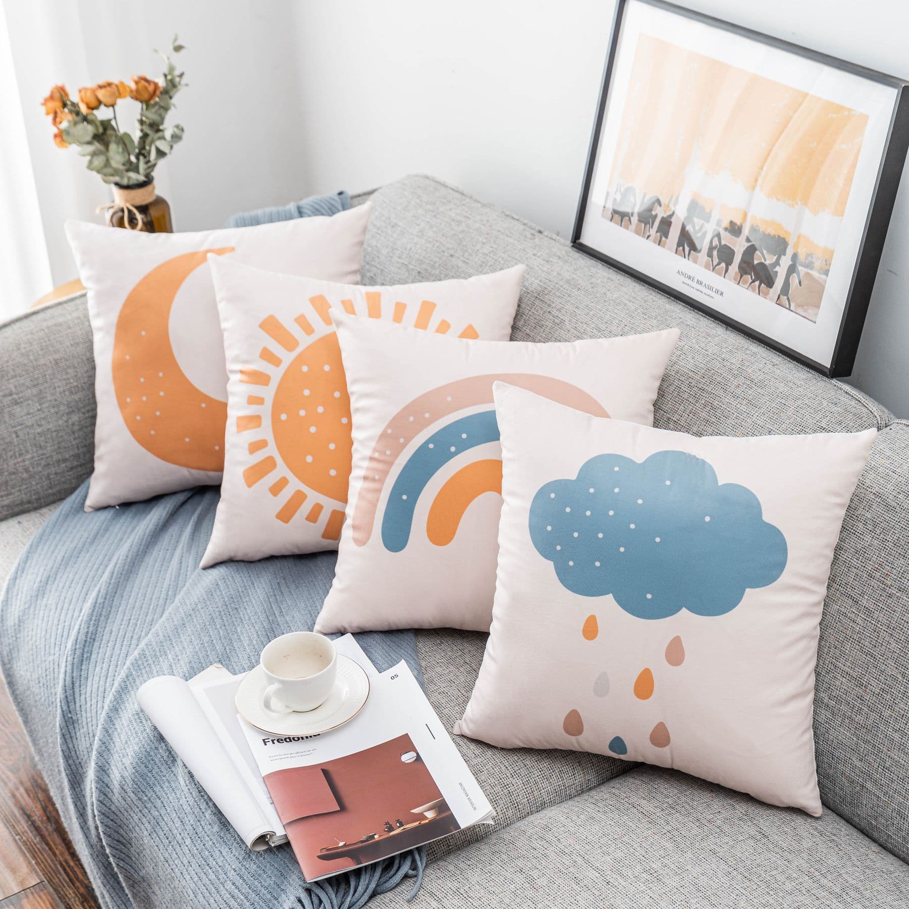European and American Cartoon ins Bohemian Pillowcase Sun Moon Rainbow Rain Clouds Sofa Pillow Bedside Cushion
