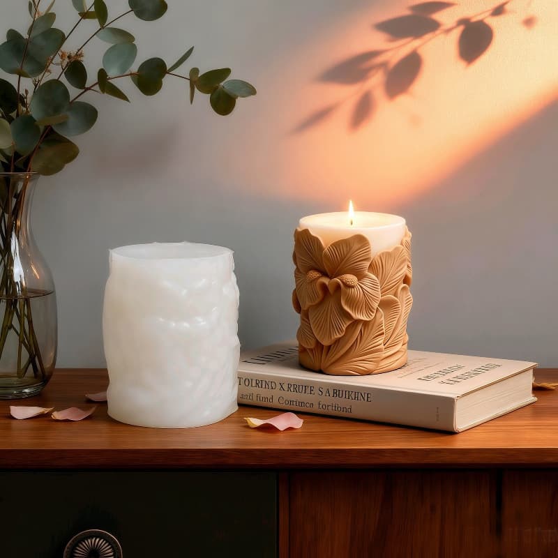 New Flower Cylinder Aromatherapy Candle Silicone Mold DIY Flower Relief Column Scented Gypsum Decoration Mold