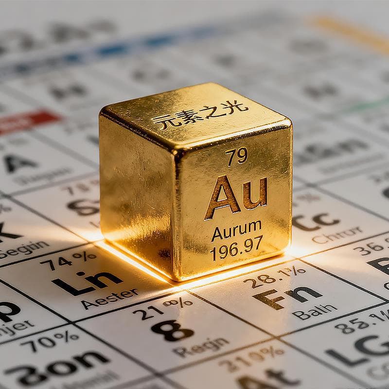 The light metal cube of gold Au79 element is a gift for the 18-year-old graduates of chemistry and science for their boyfriend and girlfriend.