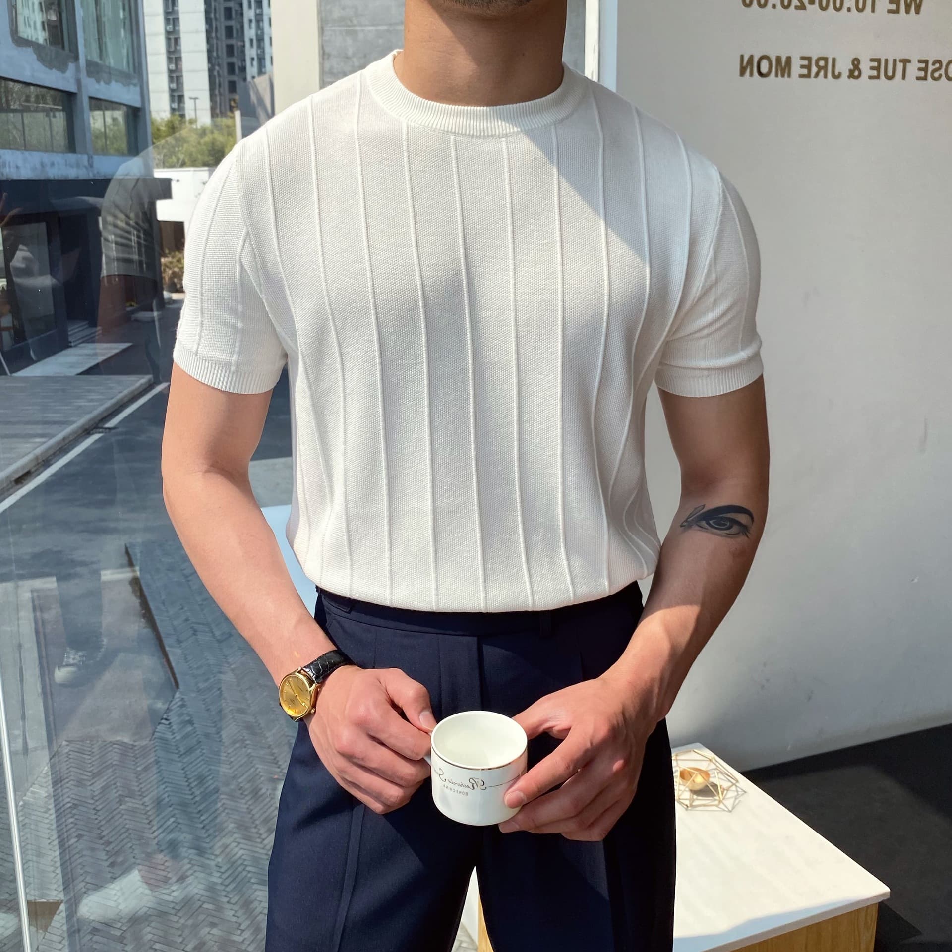 2024 summer new Korean style slim knitted round neck short-sleeved T-shirt men's t-shirt men's loose half-sleeve
