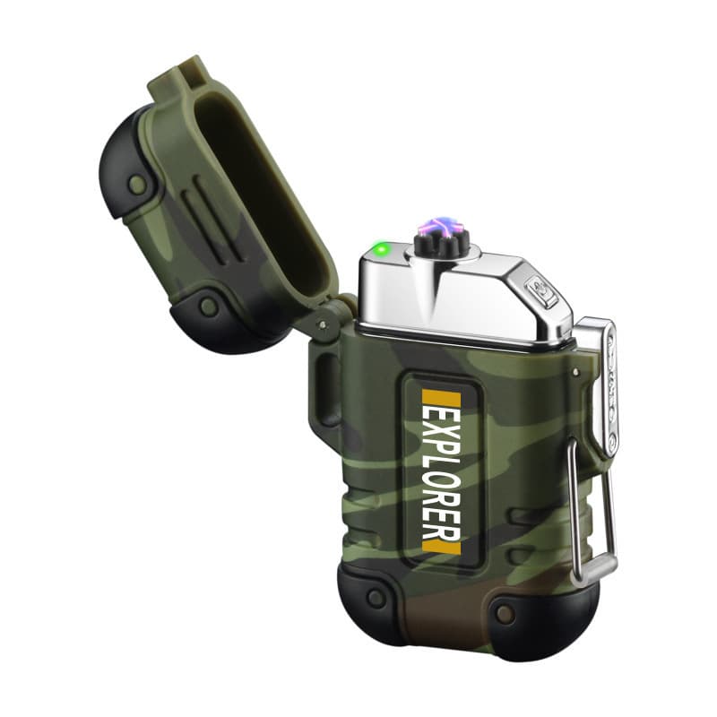 Trendy waterproof arc lighter with whistle function outdoor windproof cross double arc anti-fall lighter wholesale