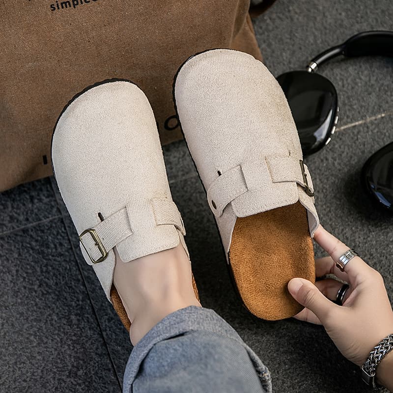 Sangpo Birkenstock Half-Slippers for Men, Thick Soft Sole, Flat Bottom, Lazy Man's Closed-Toe Slippers, Slip-On Outdoor Wear