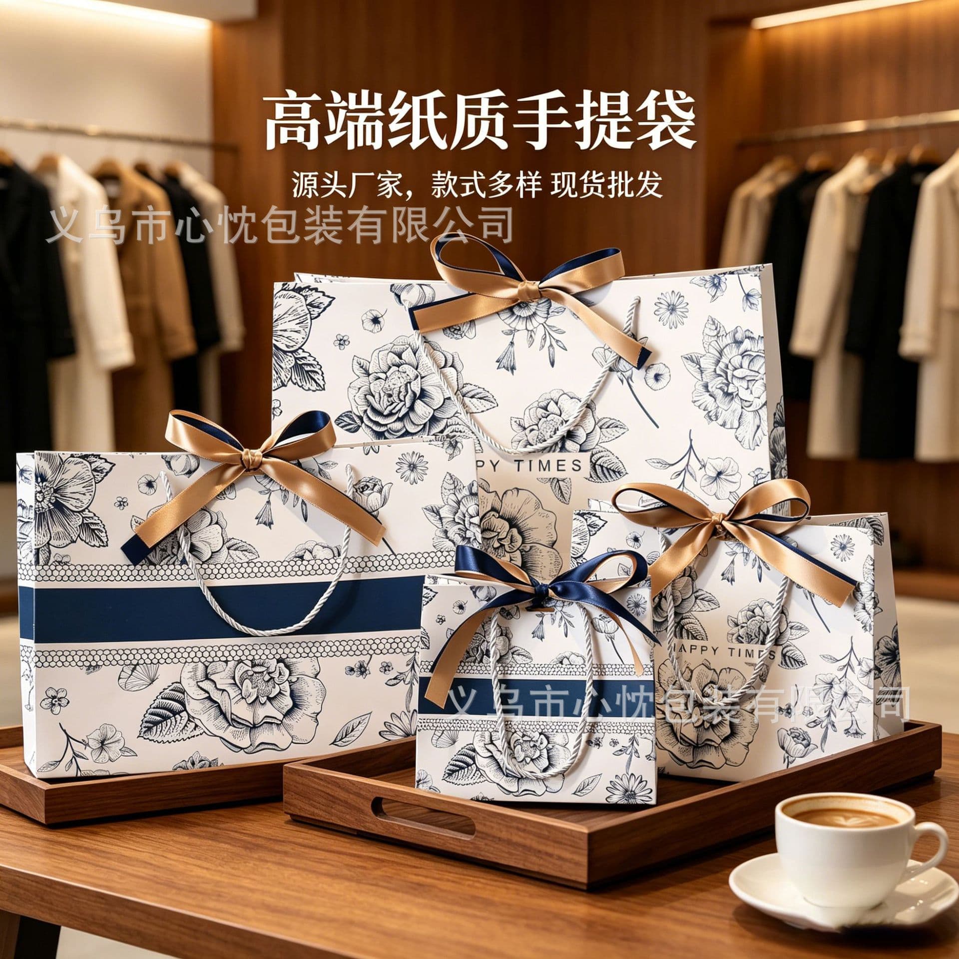 Yiwu manufacturer thickened white cardboard gift bags large and small clothing packaging bags enterprise customized handbags in stock