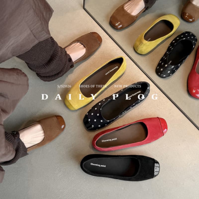 Gentle Style Flat Evening Shoes, French Polka Dot Patchwork, New Chinese Style Single Shoes, Women's Loafers, Soft-Soled Ballet Shoes