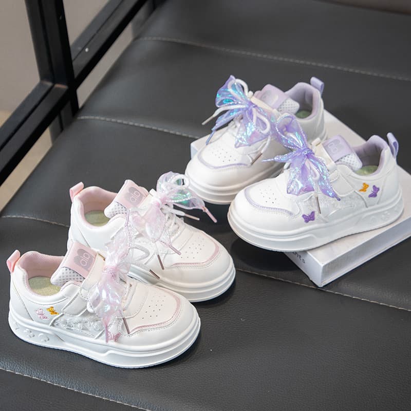 2026 New Spring/Autumn Girls' White Tulip Fashion Sneakers, Casual Shoes for Kids, Soft Sole Canvas Shoes for Girls