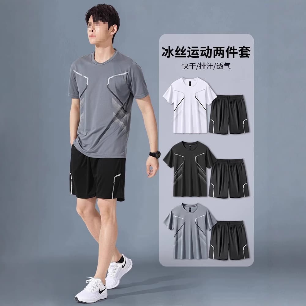 Running Short Sleeve Ice Silk Summer Quick-Dry Shirt Basketball Badminton Fitness Top and Shorts Summer Trendy Stylish