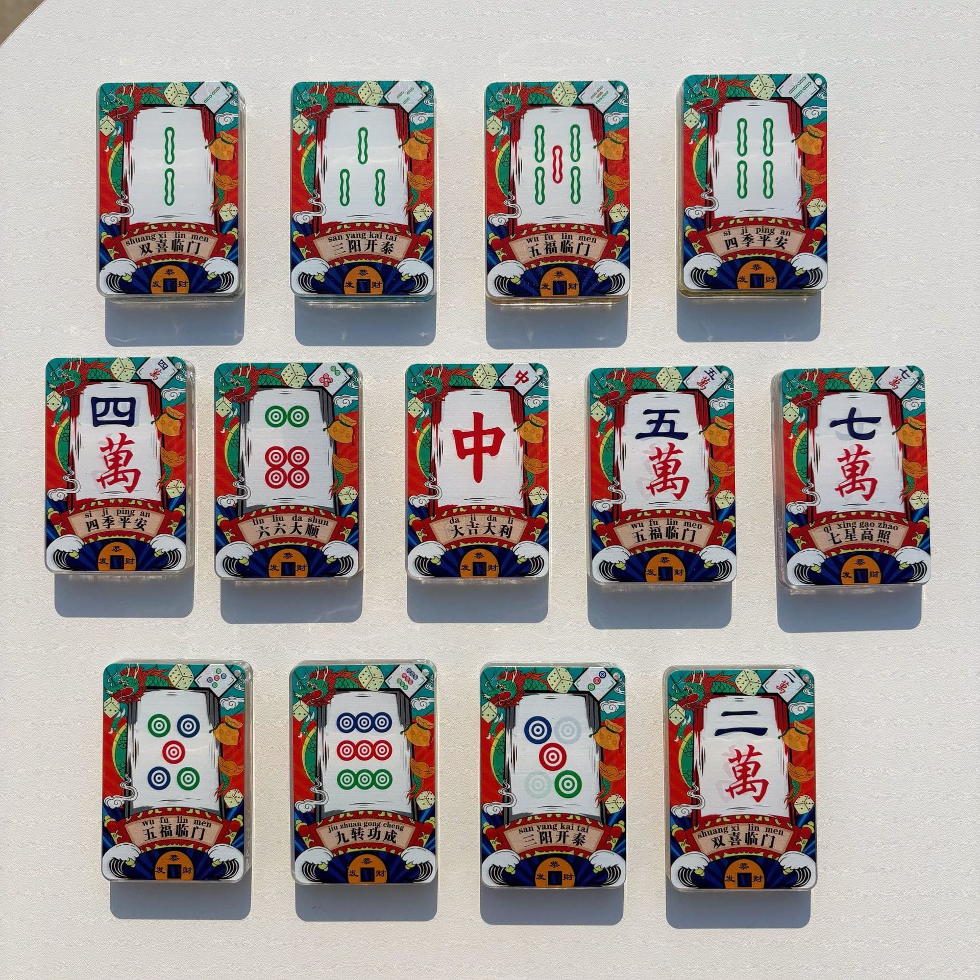 TikTok Live Hot Seller, National Trend Mahjong Flowing Sand Blind Box Bag, Flowing Resin Card Ornament Creative Cultural Gift Pendant