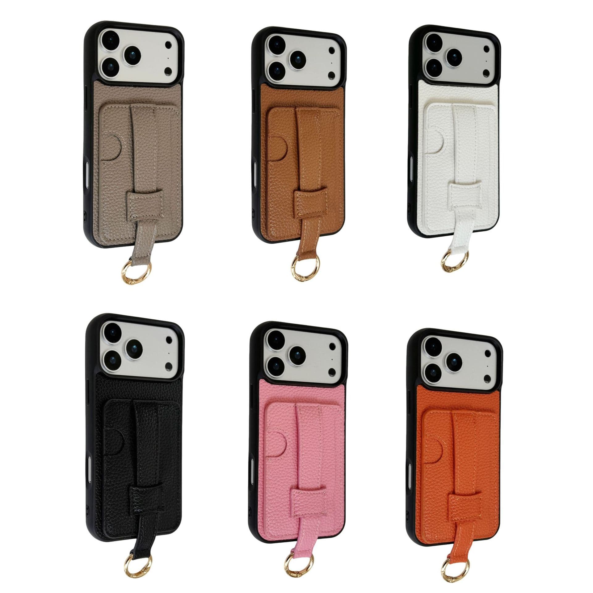 Pebble grain solid color phone case for iPhone 17 Pro Max, leather card slot with wrist strap protective case for iPhone 16