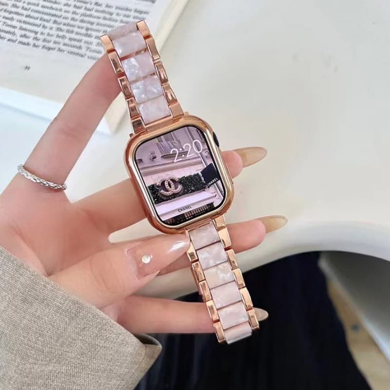 Compatible with all iWatch series including S10, three-link metal and resin strap, trending rainbow resin cross-border hot seller