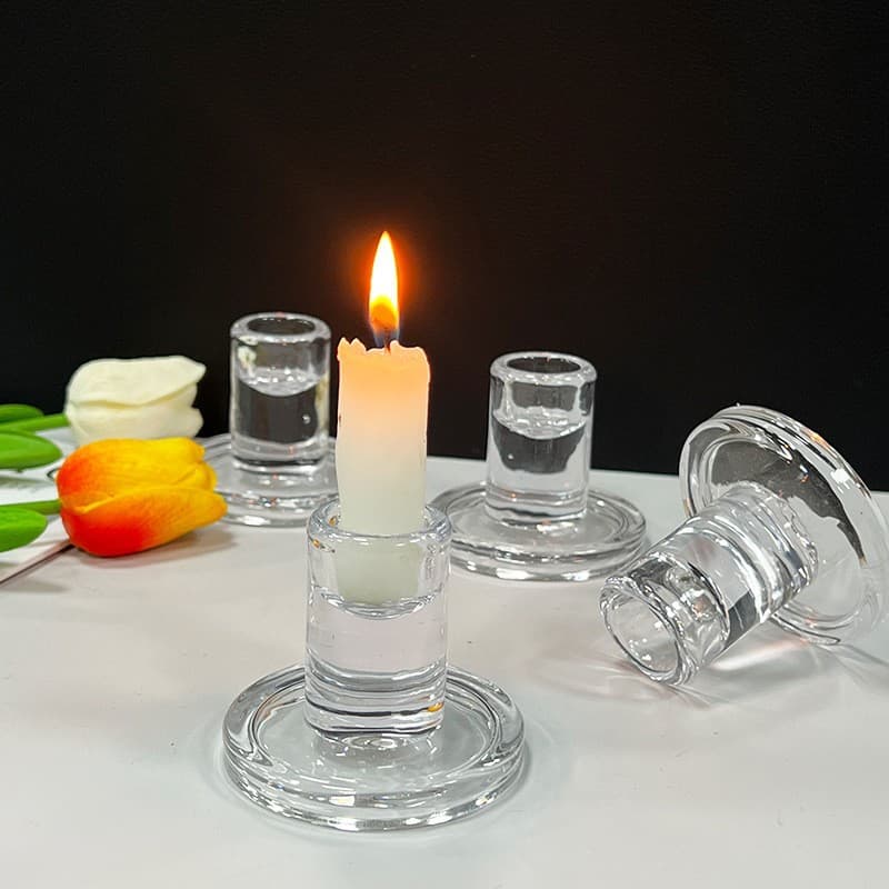 Cross-border 20-piece Glass Candle Holder Set, Clear Short Taper T-shaped Glass Candle Holders, Christmas Decoration