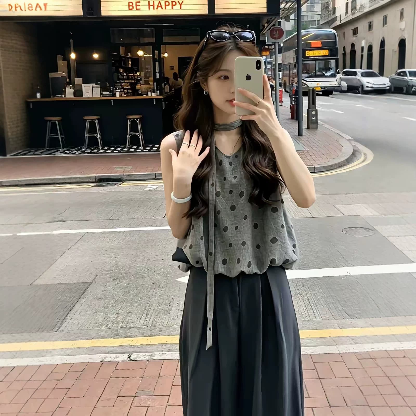 Summer OOTD Set 2026 New Korean Style Stunning Sleeveless Polka Dot Top Wide Leg Pants Two-Piece Set for Women
