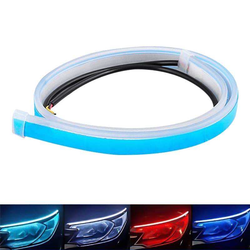 Ultra-Thin Silicone Daytime Running Lights Turn Signal Strip Scanning Version White to Yellow Light Change Stream Effect