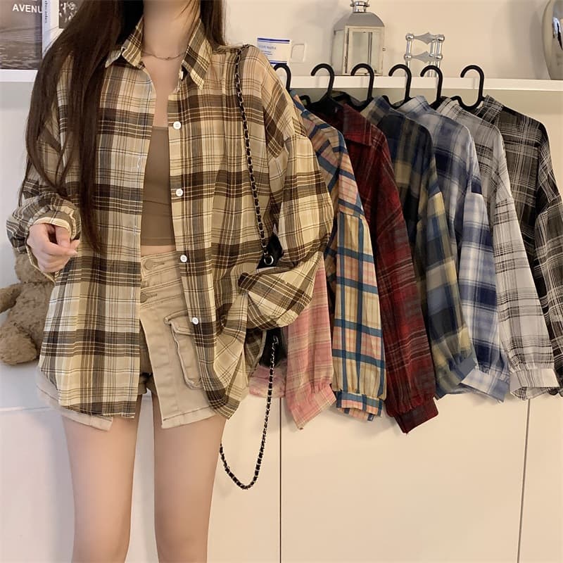 Real Shot of American-Style Plaid Shirt for Women, 2026 Summer New Design, Lazy Style Shirt Jacket, Sun Protection Top, Trendy