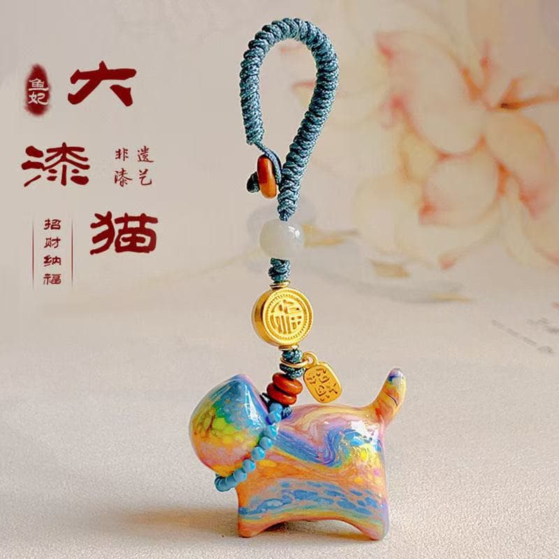 New Niche Cute Cat Lucky Cat Non-Inherited Lacquer Cat Drifting Craft, Handmade Woven Keychain, Bag Pendant