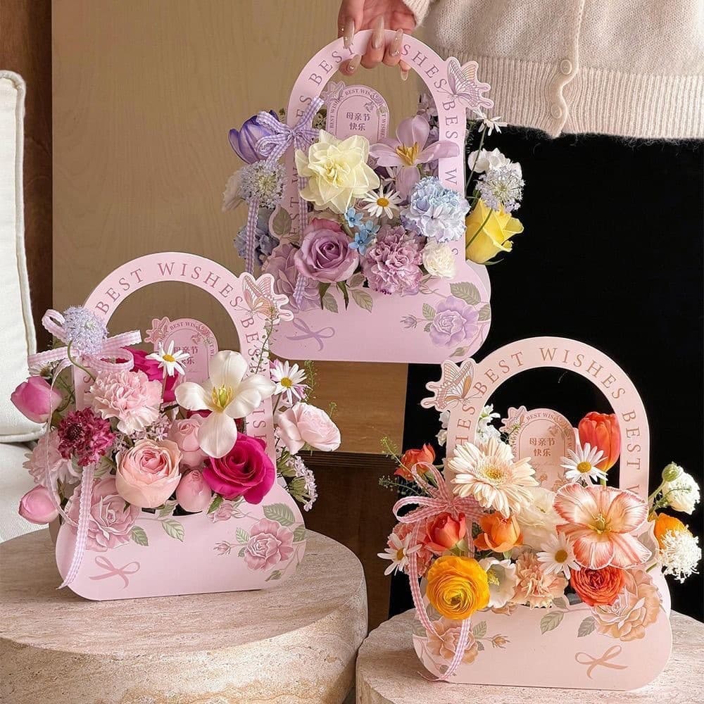Factory Direct Portable Mother's Day Butterfly-Theme Flower Basket Flower Box Birthday Carnation Bouquet Floral Arrangement DIY Creative Packaging