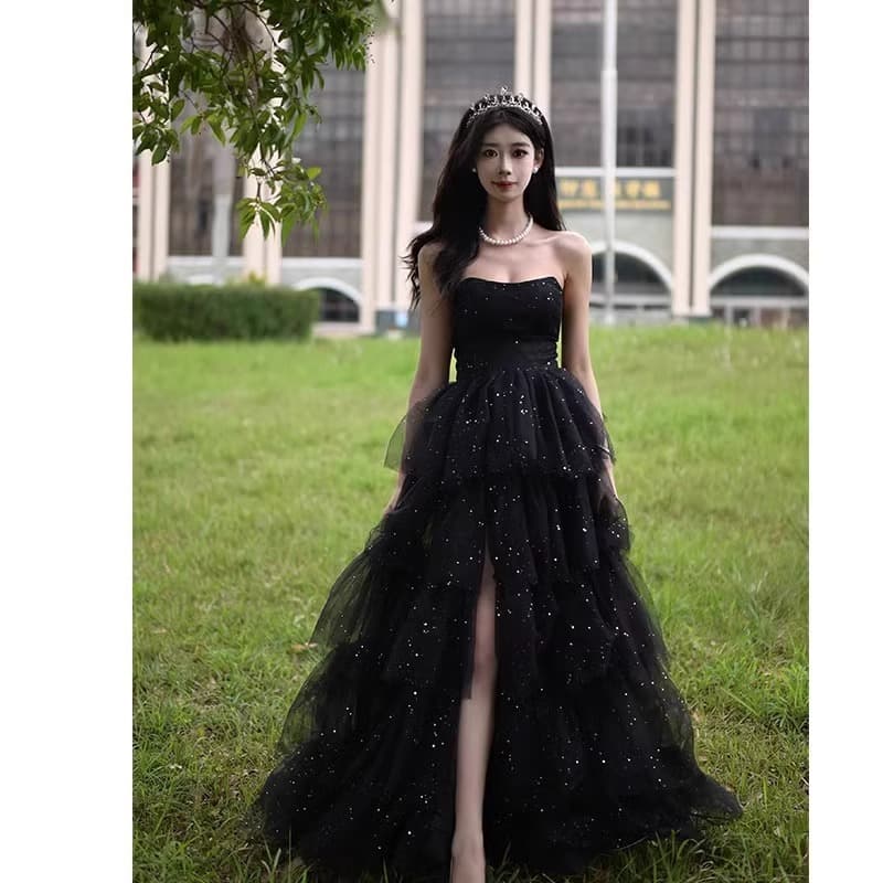 Black Evening Dress Women 2026 New High-End Artistic Exam Student Birthday Adult Ceremony Fairy Quality Banquet Strapless Dress Spring