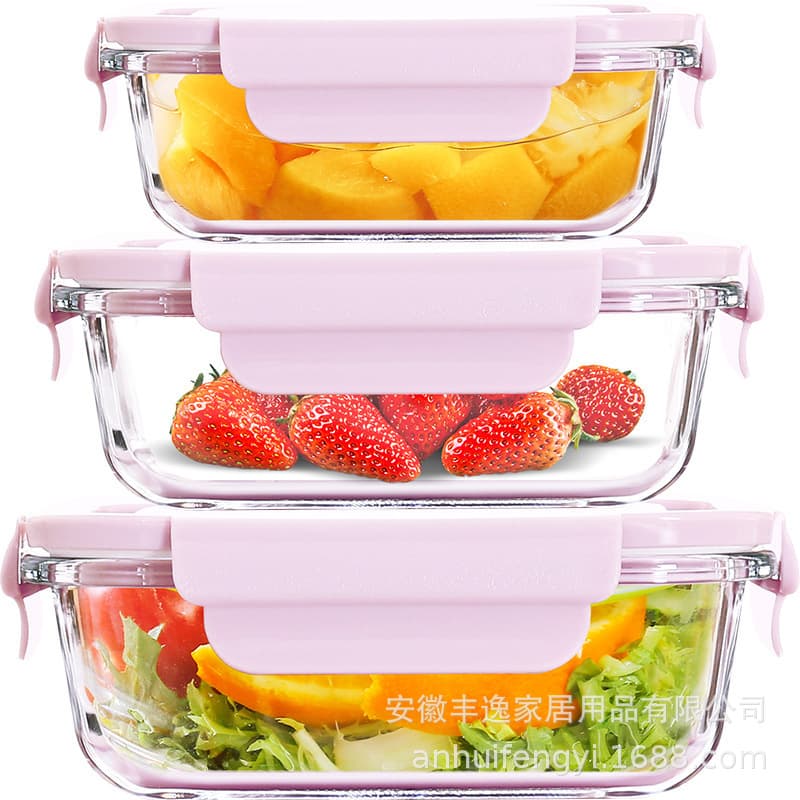 Transparent glass lunch box microwave-safe for heating, fruit bento box, refrigerator fresh-keeping container for office workers.