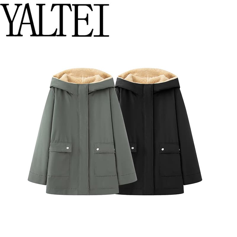 ZAR Autumn New Women's European and American Style French Fashion Design Fleece-Lined Hooded Versatile Thick Parka Cotton Coat
