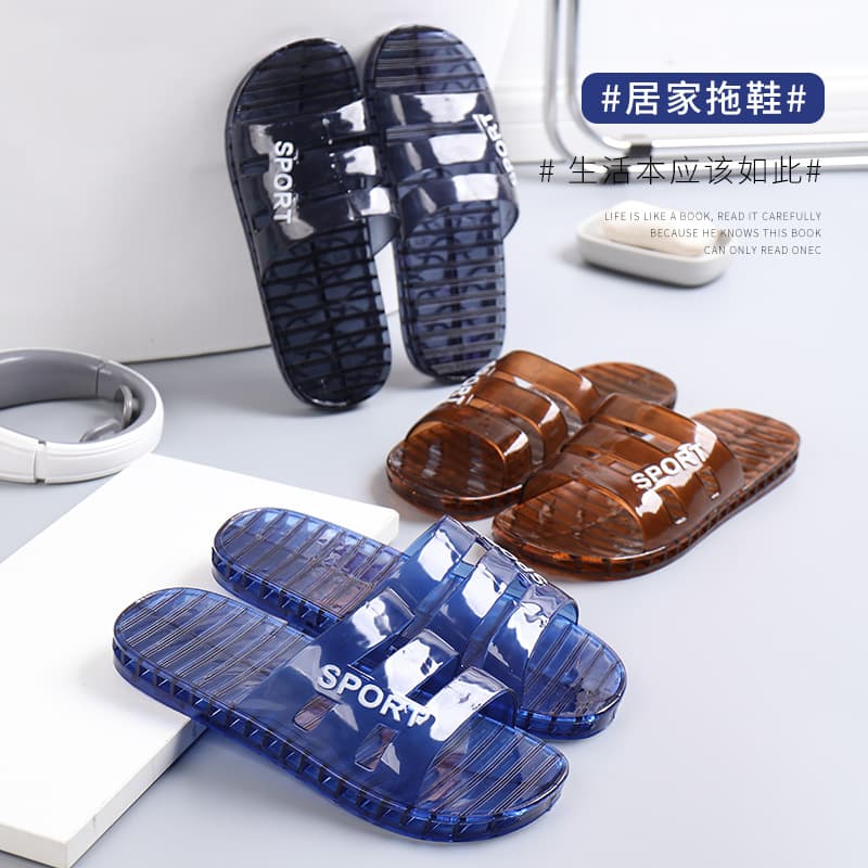 Cross-border Men's Summer Indoor Crystal Hollow Leak-Proof Plastic Bathroom Slippers for Couples, Drop Shipping