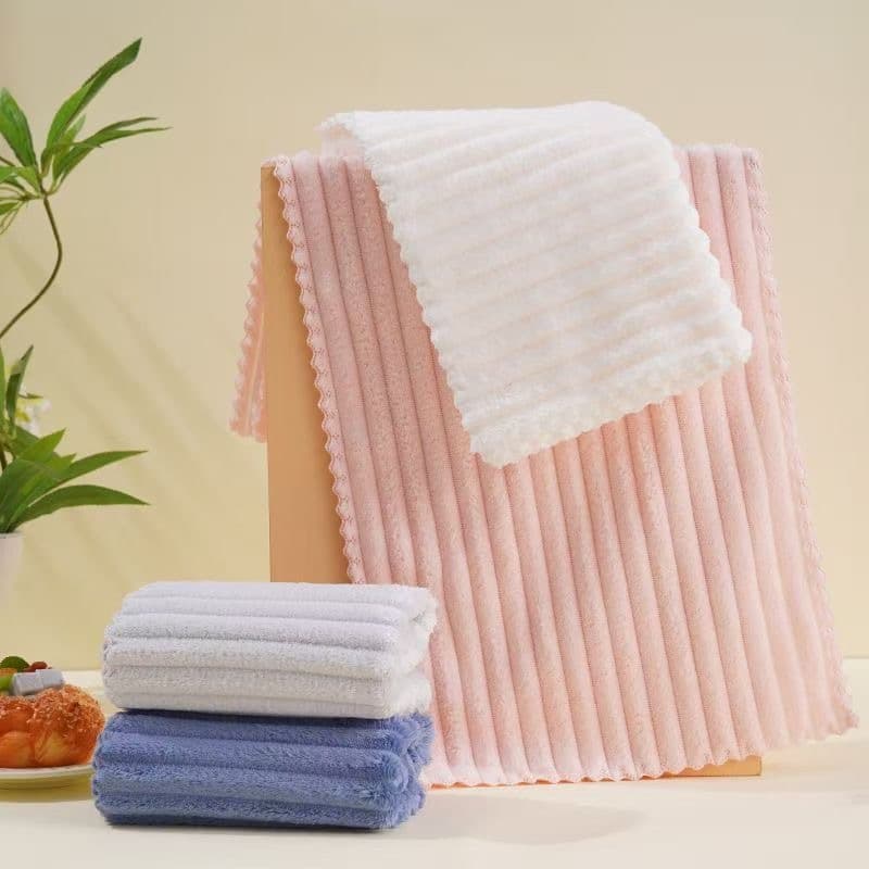 Candy stripe lace 30*60 towels, absorbent, soft, non-shedding household towels, coral fleece towel wholesale