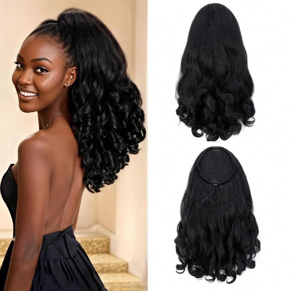 Manufacturer Wholesale European and American Women's Fluffy Roman Curly Drawstring Ponytail Synthetic Fiber Ponytail Extension Wig Princess Ponytail