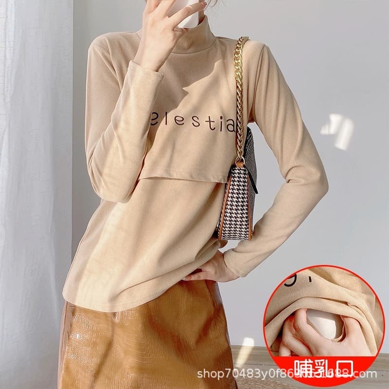 New De Velvet Autumn/Winter High Neck Nursing Base Top Versatile Nursing Style 7833 Autumn/Winter