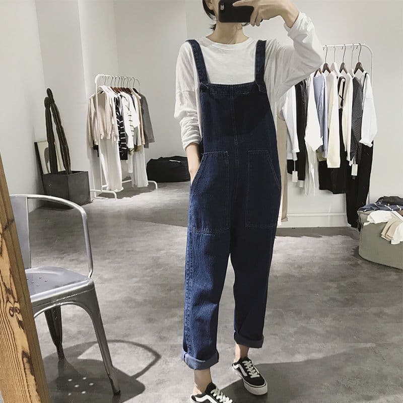 2026 New Arrival Cute Petite Trendy High-Waist Straight-Leg Soft Denim Overall Dress for Women Spring Autumn Korean Loose Fit