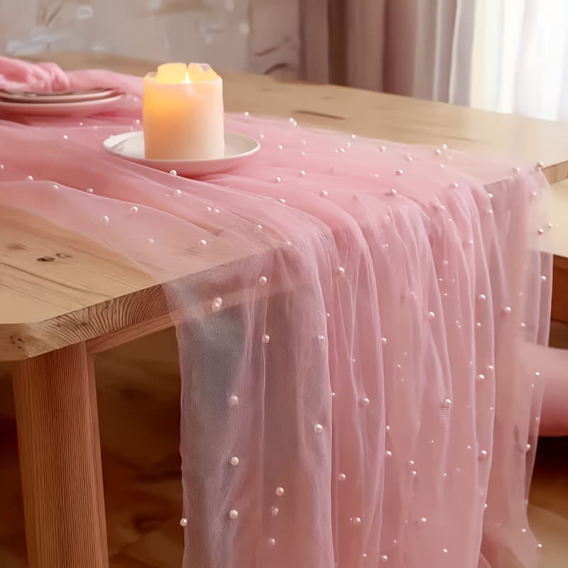 Cross-border Amazon TEMU Outdoor Wedding Table Runner Pearl Tulle Festival Party Wedding Decoration Home Table Runner