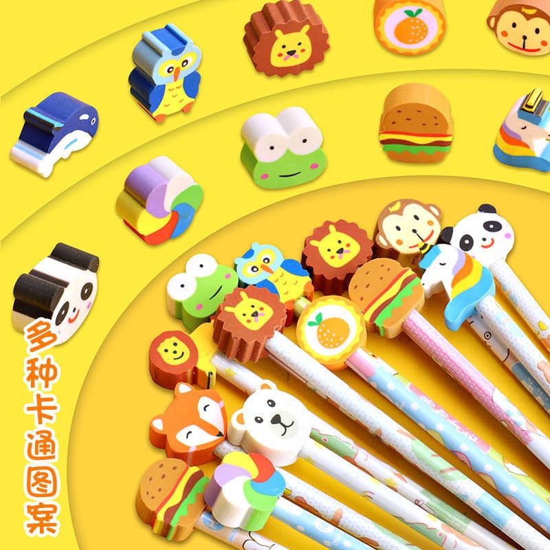 Children's HB Pencils, Lead-Free, Cartoon Cute Creative Design with Eraser, Learning Stationery Set, Great Prize, Wholesale