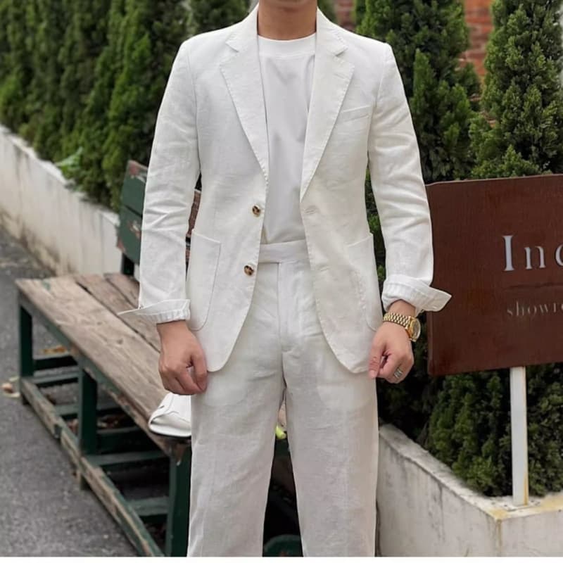 Cross-border Four Seasons Men's Linen Two-piece Set Retro Trendy Casual Suit Jacket Korean Style Business Cotton and Linen Suit for Men