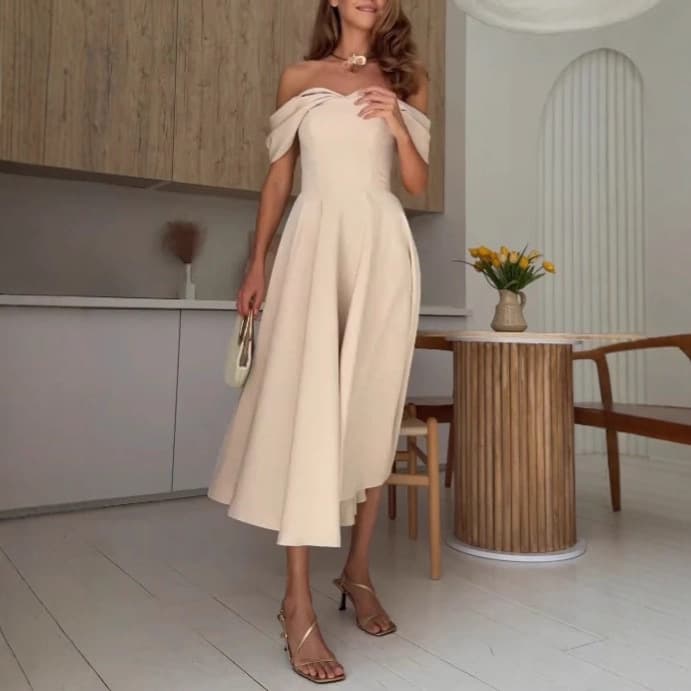 2025 summer new European and American Amazon cross-border foreign trade women's French elegant one-line collar waist dress