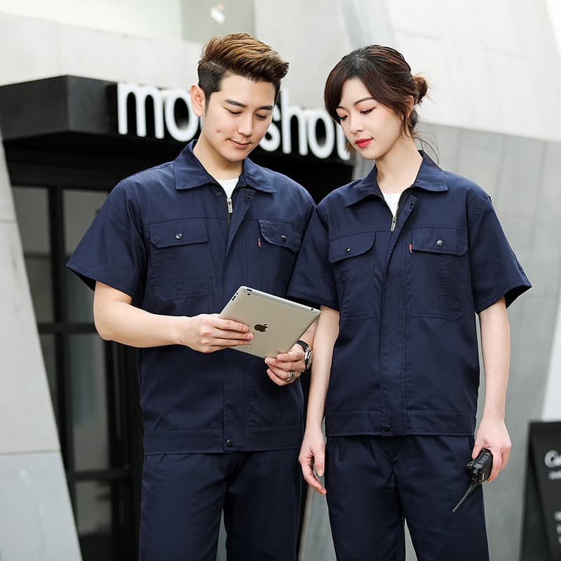 Summer Cotton Workwear Men's Labor Protection Sweat-Absorbent Breathable Factory Workshop Welding Flame-Retardant Construction Uniform Custom