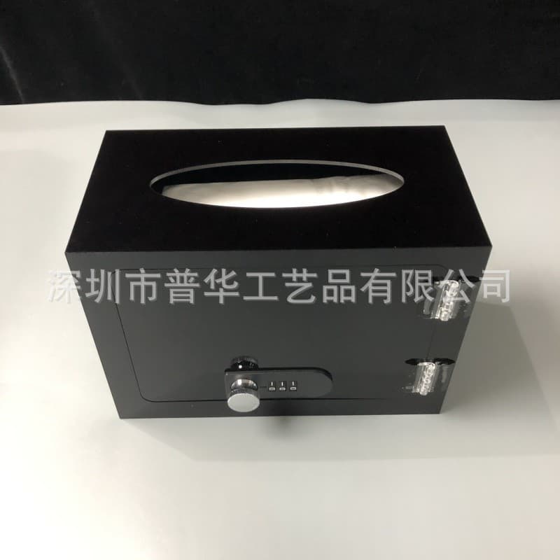 Bulk Stock Acrylic Black Double-Layer Tissue Box with Combination Lock for Hotel, KTV, Bathroom, Desktop