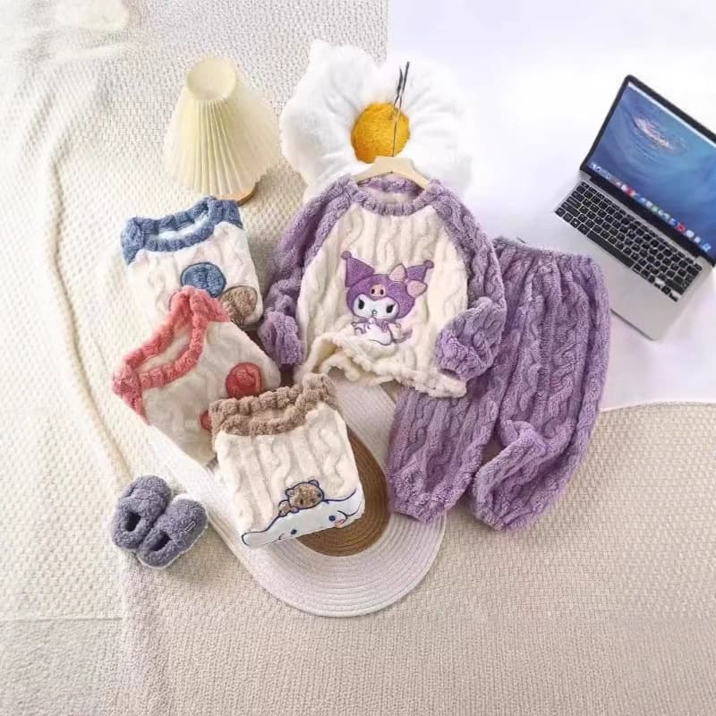2025 New Style Jacquard Cotton Velvet Home Clothes Set For Parents And Children Thickened Warm 2-Piece Set Wholesale Trendy