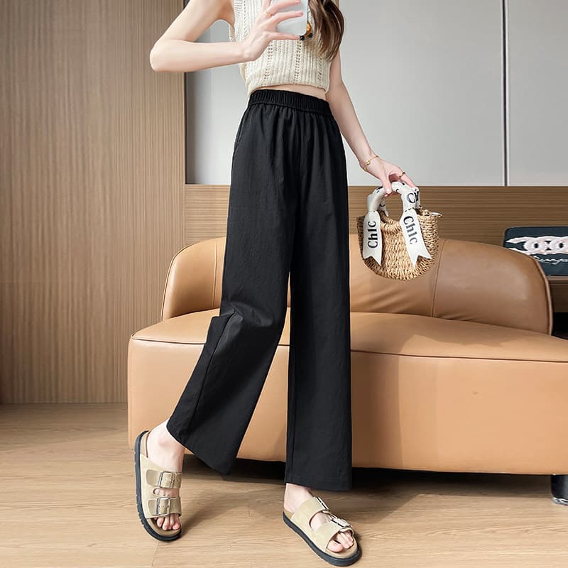 Black Casual Capri Pants for Women Bestseller Petite Loose Quick-Dry Elastic Waist Straight-Leg Pants Summer Sun-Protection Cool Pants
