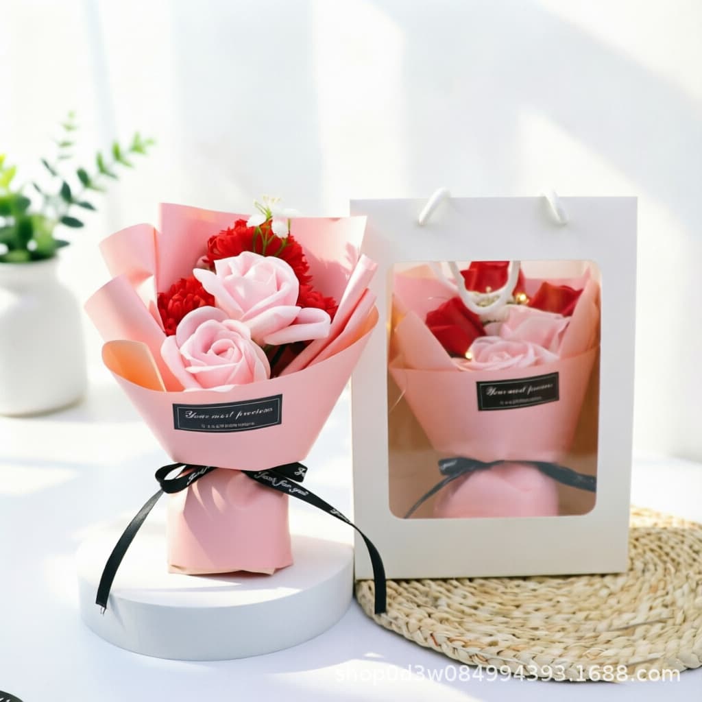 Exquisite Small Bouquet with Gift Box Light String for Mother's Day, Qixi Valentine's Day, Rose Bouquet Birthday Gift Small Bouquet Factory