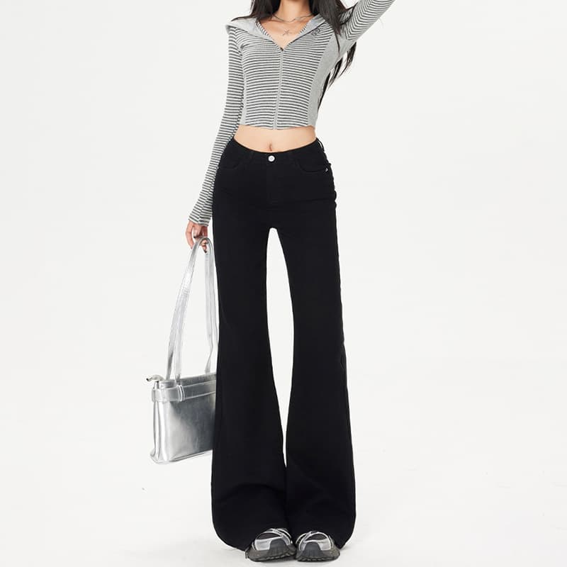 Harajuku style versatile micro-flared jeans for women, spring and autumn new high-waisted slimming fashion floor-length micro-flared jeans