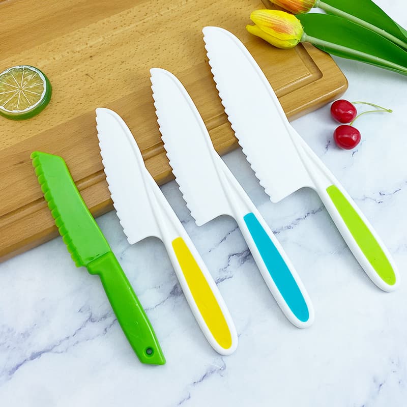 Children's Plastic Knife Early Education Toy Knife Kindergarten Vegetable Cutting Fruit Knife Three-Piece Set Serrated Cake Bread Knife