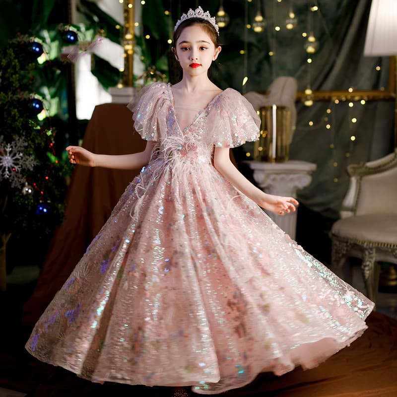 Girls' Dress 10-Year-Old Princess Skirt Sequins Host Runway Performance Piano Recital Outfit Children's Light Luxury