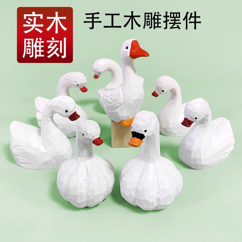 Handmade Wood Carving Garlic Goose Leisure Cute Ornament Craft Decoration Swan White Goose Gift Desktop Sculpture