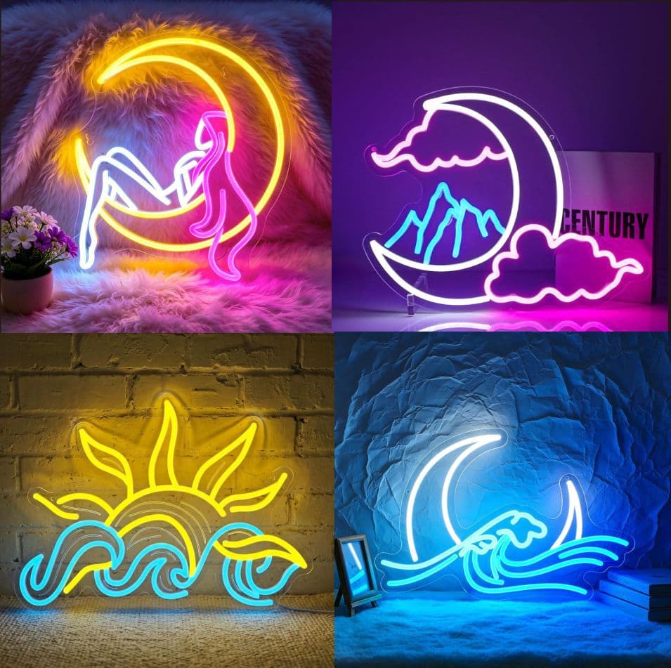 Cross-border sun, moon and stars theme neon light milk tea shop flower shop internet celebrity check-in wall clear bar leisure hall atmosphere decoration