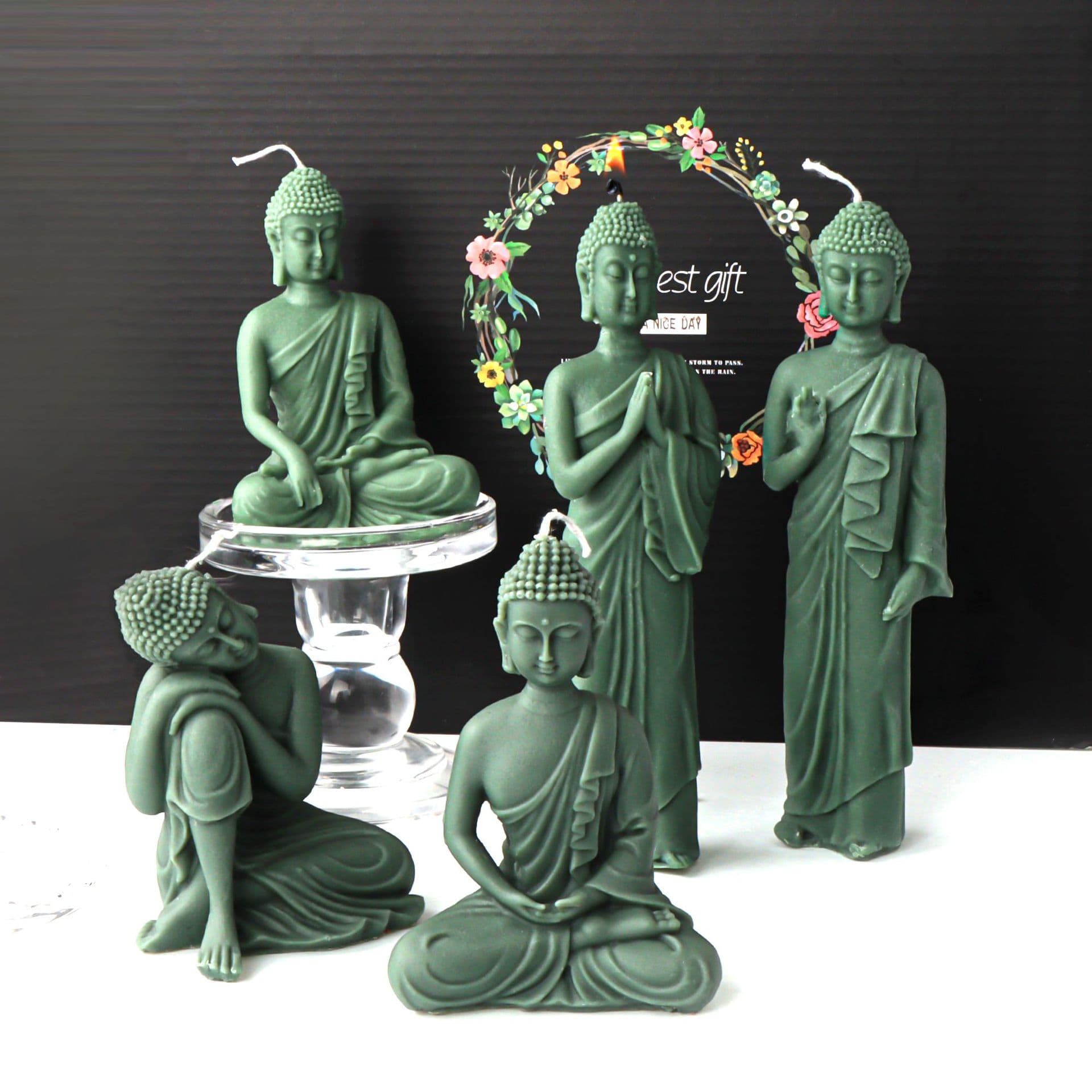 New Cross-border Buddha Candle Mold White Handmade Buddha Incense Gypsum Candle Silicone Mold Stock Wholesale