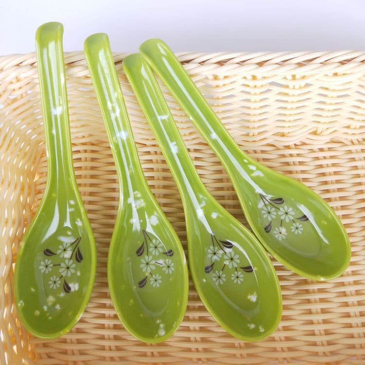 Green Spoon, Restaurant Dining Spoon, Melamine Green Hook Spoon Resin Spoon Melamine Tableware Plastic Spoon Imitation Porcelain Spoon