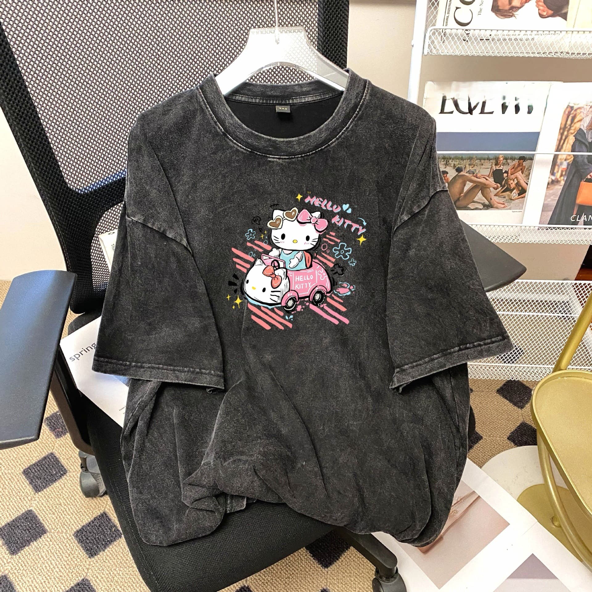 230g New Cute Kitty Cat Print Cotton Short Sleeve T-Shirt for Women Summer Korean Loose Unique Style