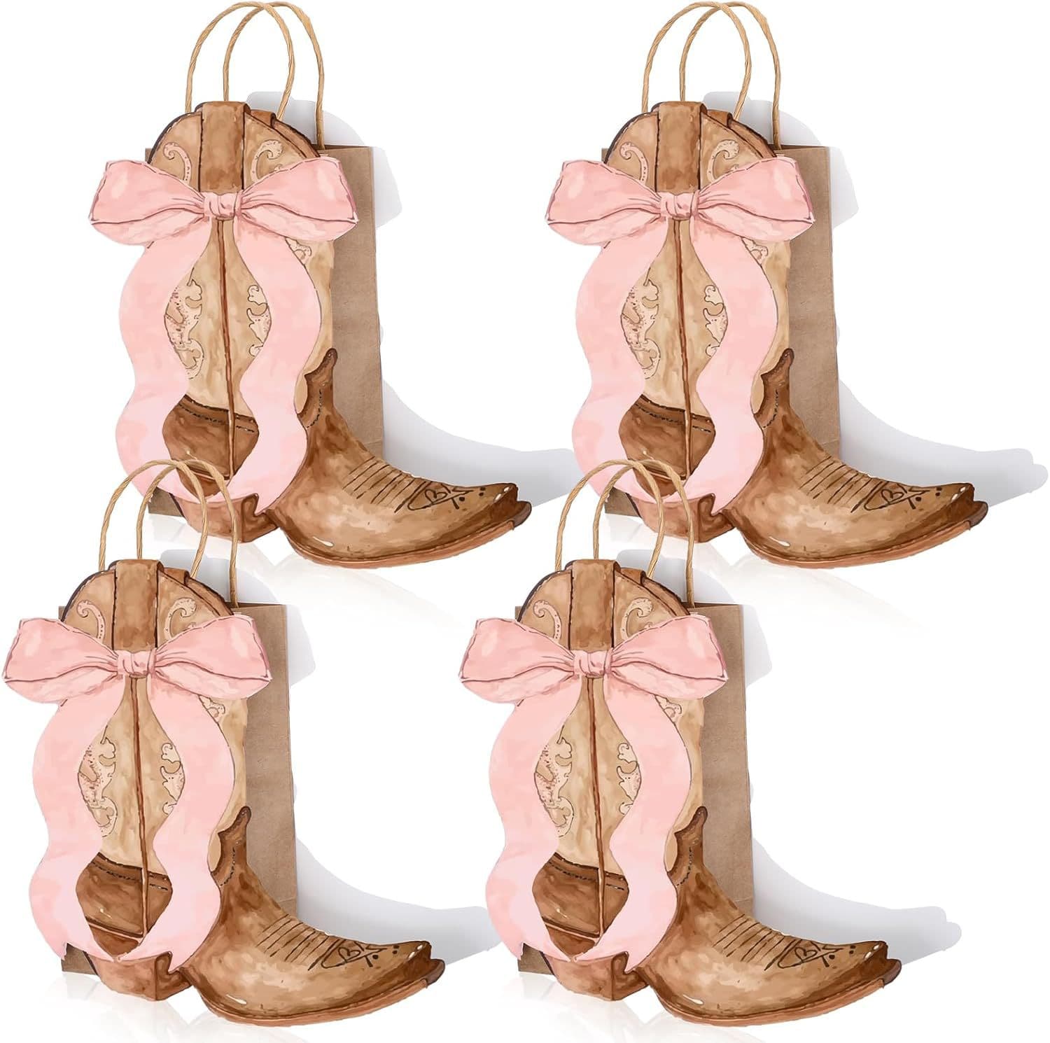Cross-border Retro Western Style Pink Bow Cowboy Boot Pattern Gift Bag Cowboy Theme Party Supplies