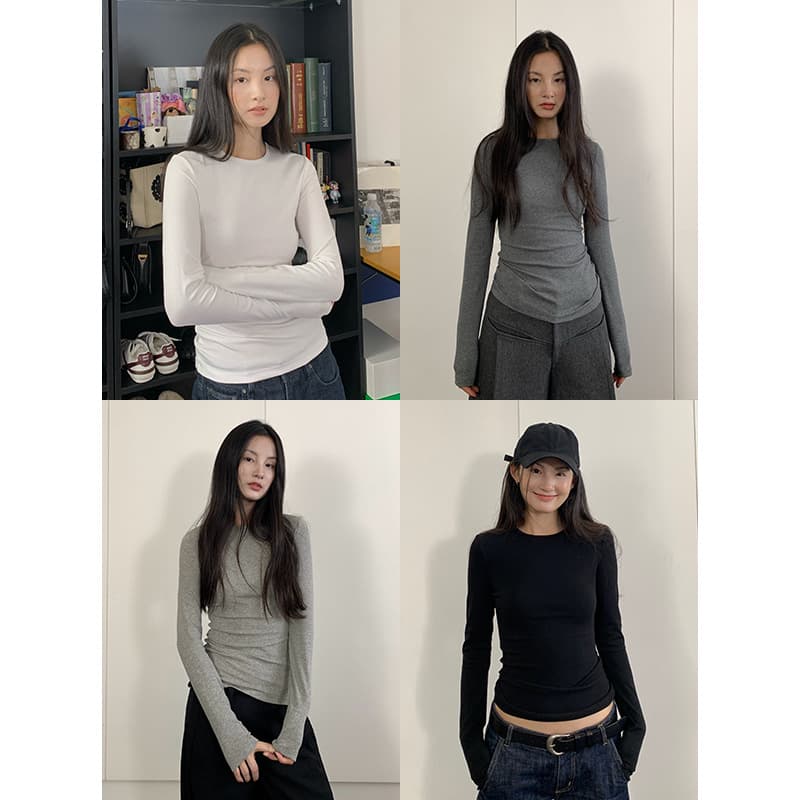 Nantao Regular Shoulder T-Shirt Long Sleeve Round Neck Base Layer Women Autumn Slim Fit Basic Casual Inner Layer Top
